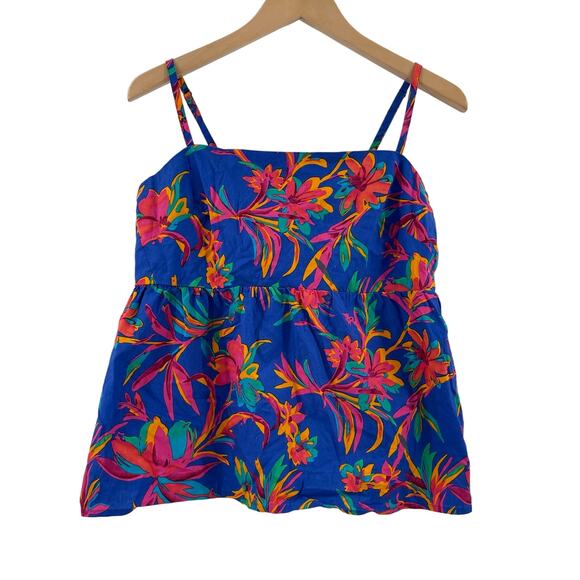 J.CREW FACTORY Tank Top Size 14 Blue Floral Tropical Tie Back Strappy Summer - Picture 3 of 16